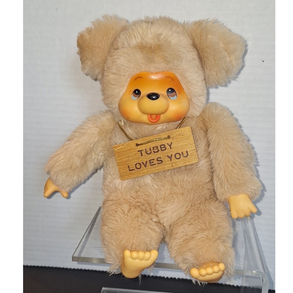Vintage Russ Berrie Tubby Bear Plush Monchhichi Style Rubber Face Tan Teddy Bear